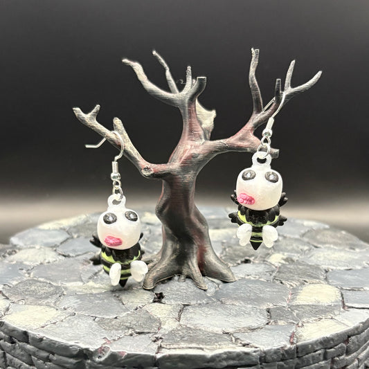 Glow-in-the-Dark ZomBee Earrings | Articulated Sterling Silver Lightweight Jewelry | 3D Printed Bee Gift