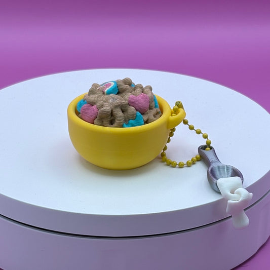 Cereal Bowl Clicker Keychain | 3D Printed Fidget with Spoon Charm