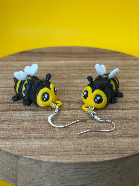 Bee Earrings | Articulated Lightweight Sterling Silver | 3D Printed Bee Jewelry