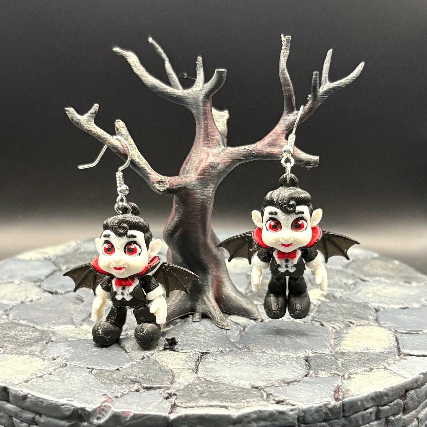Vampire Earrings | Articulated Sterling Silver Lightweight Jewelry | 3D Printed Vampire Gift