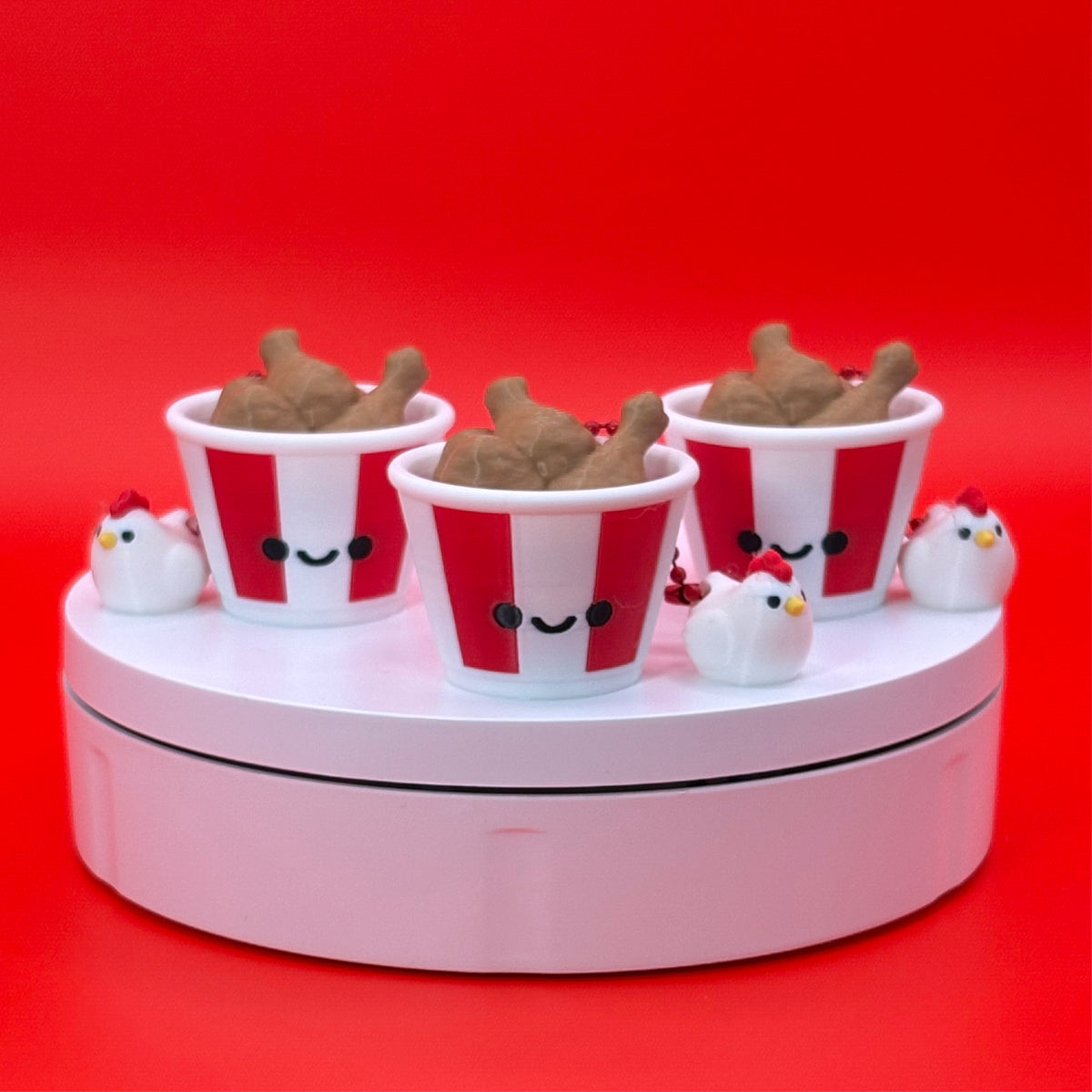 Chicken Bucket Clicker Keychain Jo| Red & White Chicken Bucket | Cute Food Fidget | Mini Hen Charm | 3D Printed