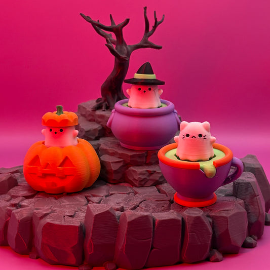 Ghostie Halloween Clicker Keychains | Cat Ghost Cup, Ghost Cauldron & Ghost Jack-O-Lantern