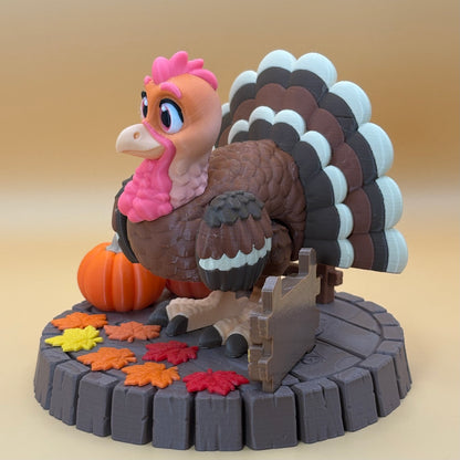 Happy Thanksgiving Turkey Display | Articulating Turkey Figurine | Thanksgiving Table Decoration