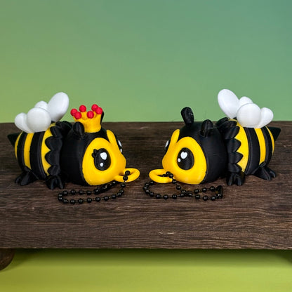 Bee & Queen Bee Keychain Collection | Articulated Collectible Bee Keychains | Bag Charm | 3D Printed Gift