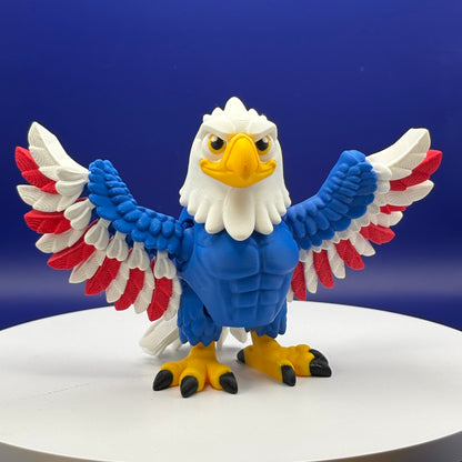 Eagle Figurine | Articulated American Eagle | Flexi Patriotic Red, White & Blue Decoration | 2 Sizes | 3D Printed USA Decor