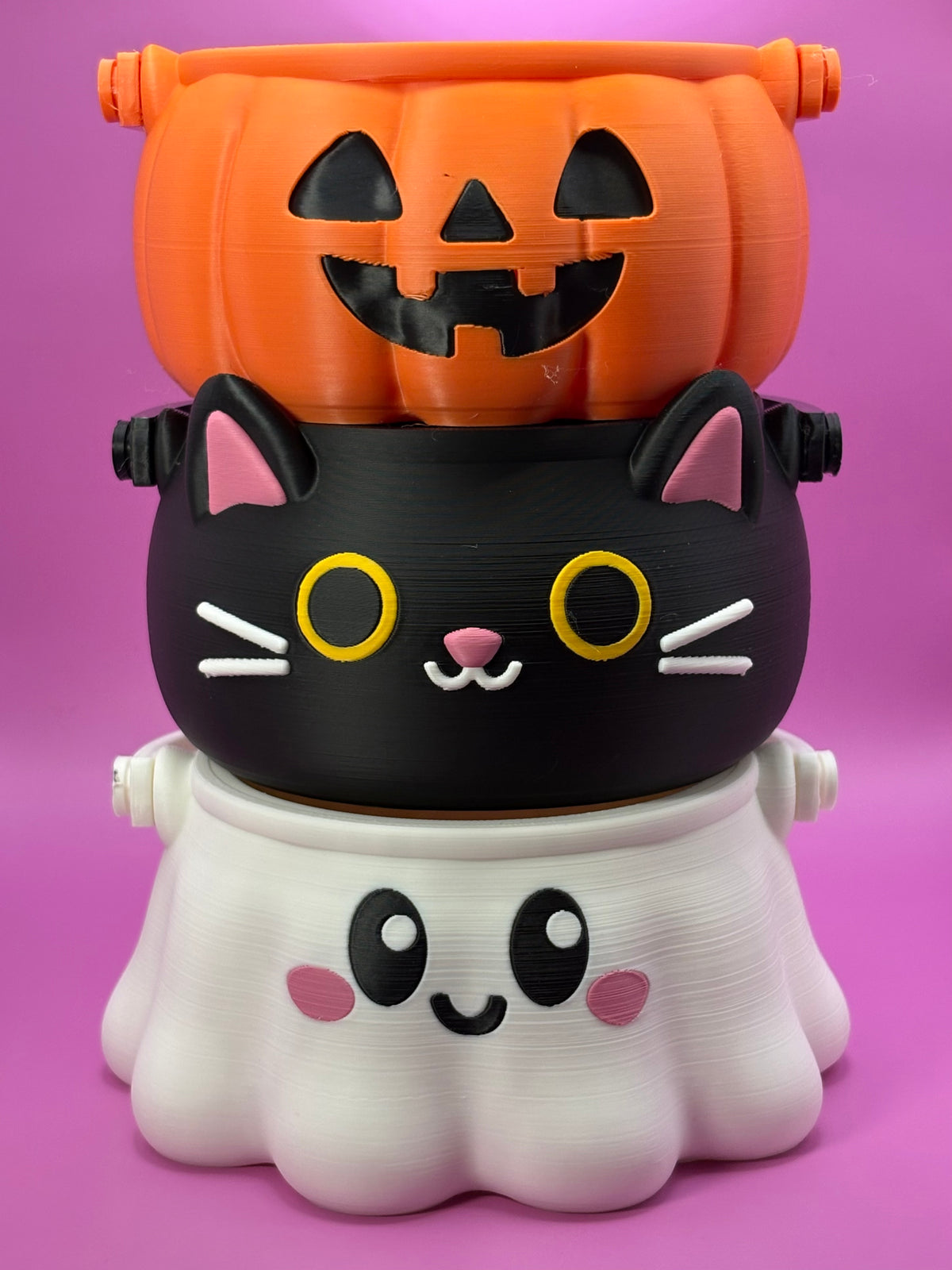 Trick-or-Treat Candy Bucket | Halloween Candy Holder | Ghost, Jack-o'-Lantern or Cat | 3D Printed