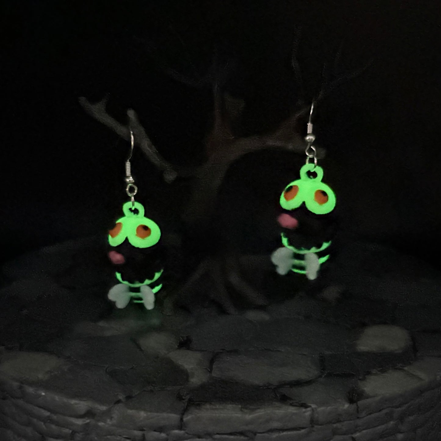 Glow-in-the-Dark ZomBee Earrings | Articulated Sterling Silver Lightweight Jewelry | 3D Printed Bee Gift