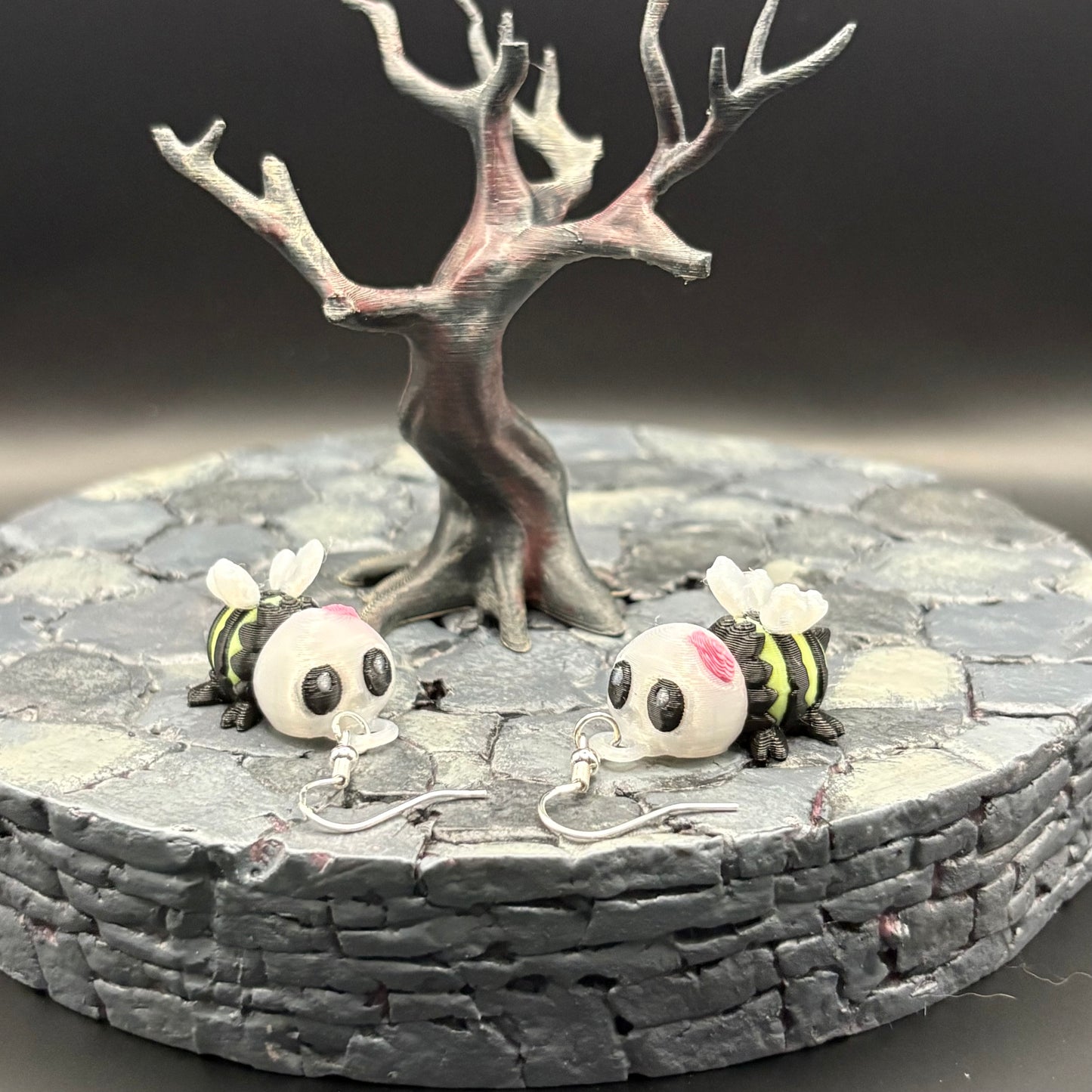 Glow-in-the-Dark ZomBee Earrings | Articulated Sterling Silver Lightweight Jewelry | 3D Printed Bee Gift