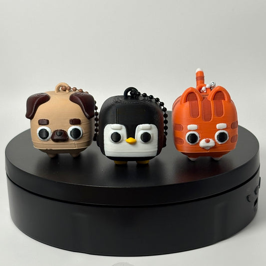 Mega Mini Pet Clicker Keychains | Pug, Cat & Penguin | 3D Printed Pet