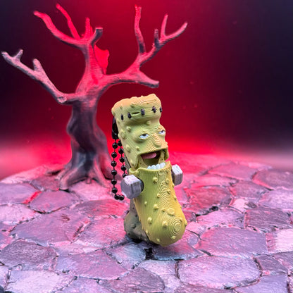 Halloween Pickle Fidget | Articulated Witch, Zombie, or Frankenstein Keychains | Frankenstein (w/stand) Desk Buddy | 3D Printed Gift