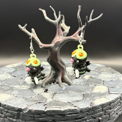 Glow-in-the-Dark ZomBee Earrings | Articulated Sterling Silver Lightweight Jewelry | 3D Printed Bee Gift