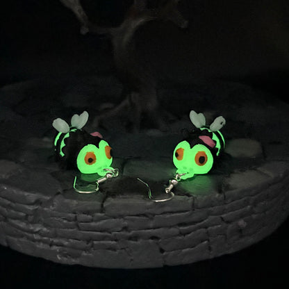 Glow-in-the-Dark ZomBee Earrings | Articulated Sterling Silver Lightweight Jewelry | 3D Printed Bee Gift