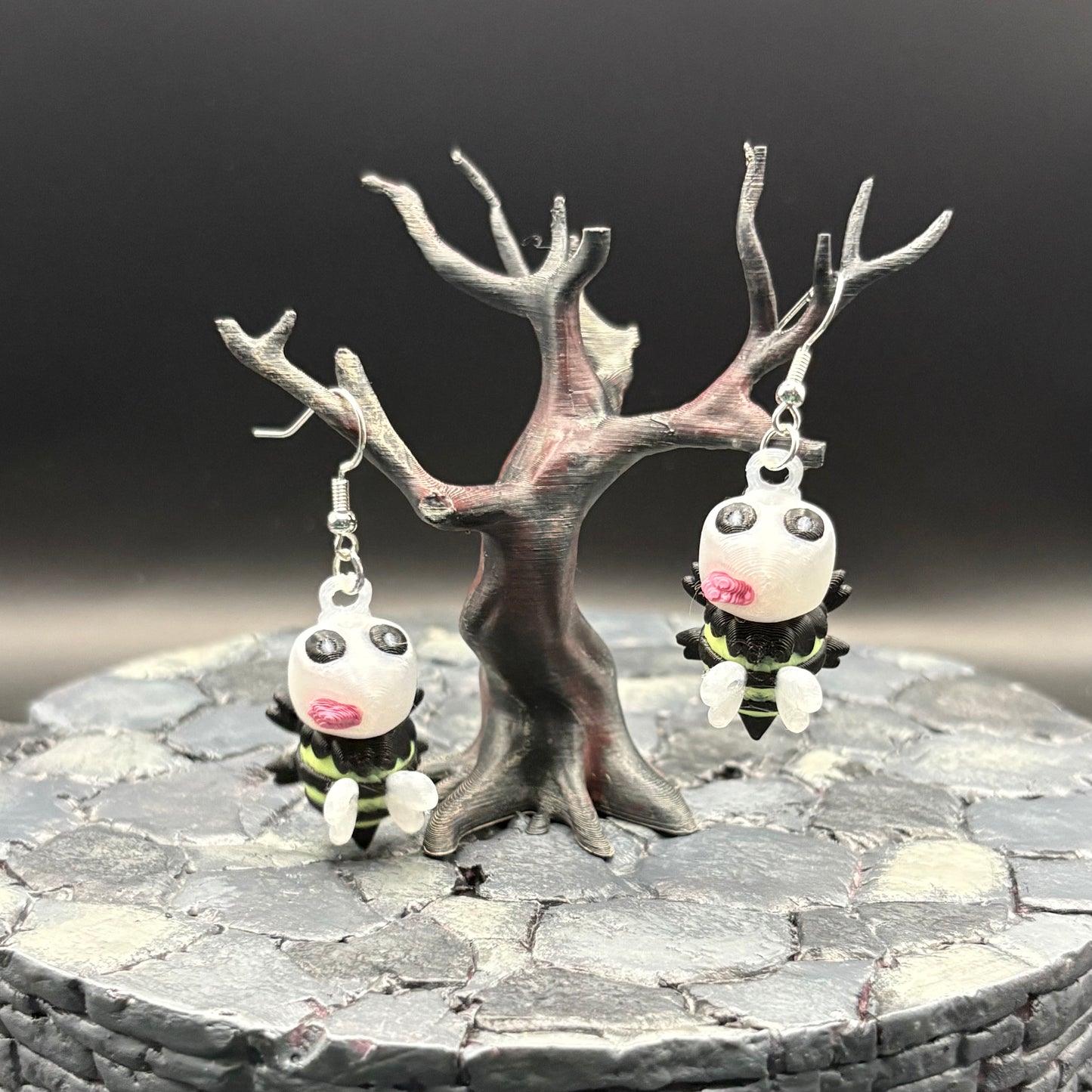 Glow-in-the-Dark ZomBee Earrings | Articulated Sterling Silver Lightweight Jewelry | 3D Printed Bee Gift