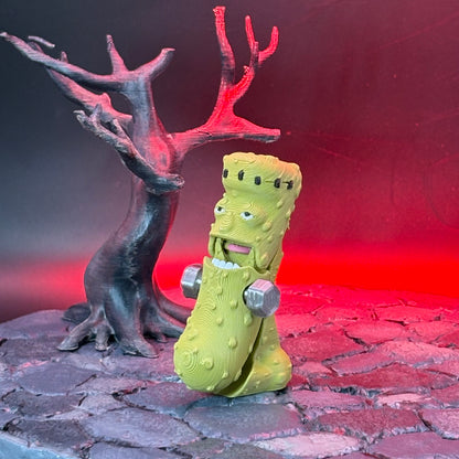 Halloween Pickle Fidget | Articulated Witch, Zombie, or Frankenstein Keychains | Frankenstein (w/stand) Desk Buddy | 3D Printed Gift