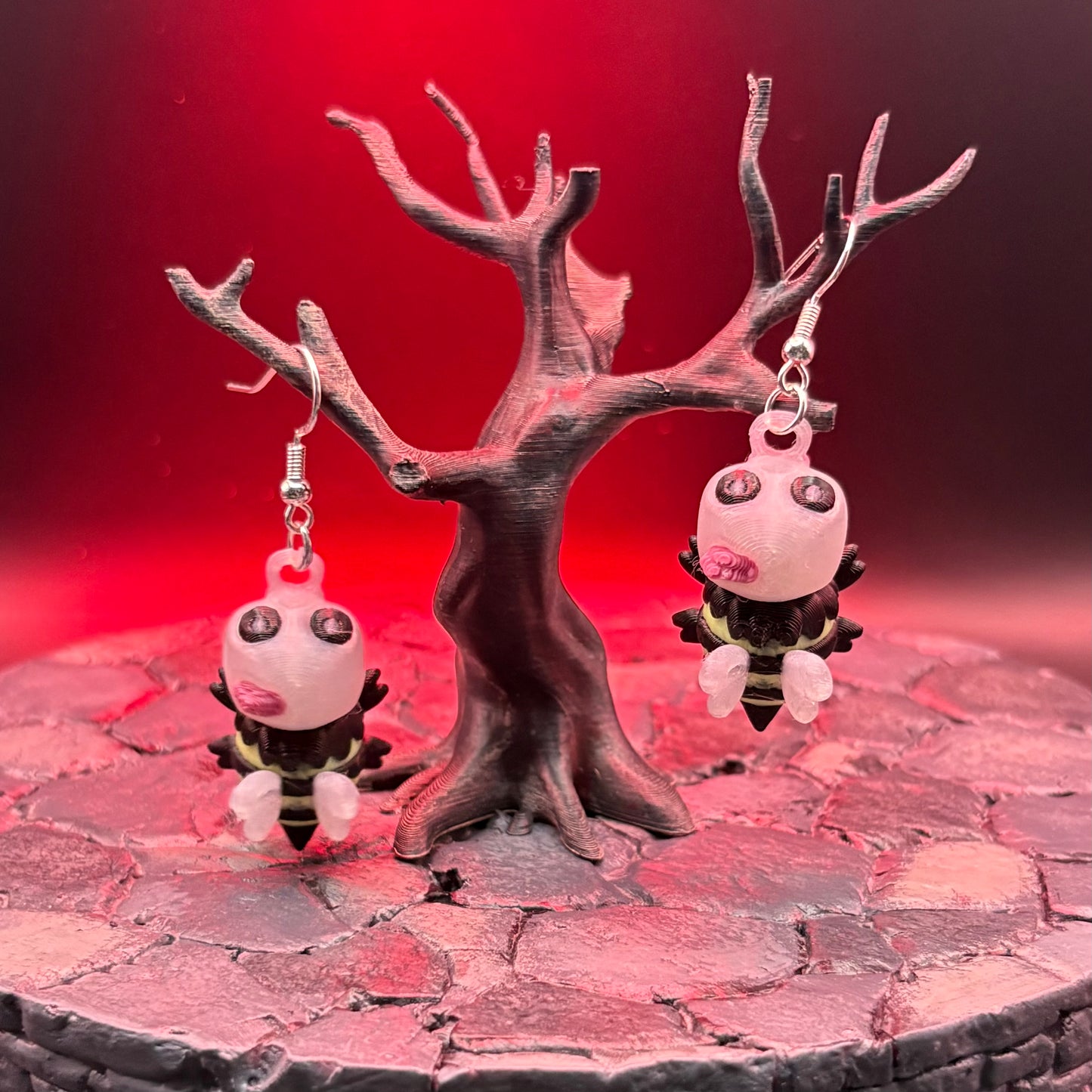 Glow-in-the-Dark ZomBee Earrings | Articulated Sterling Silver Lightweight Jewelry | 3D Printed Bee Gift