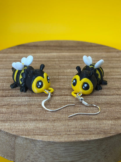 Bee Earrings | Articulated  Lightweight Sterling Silver | 3D Printed Bee Jewelry