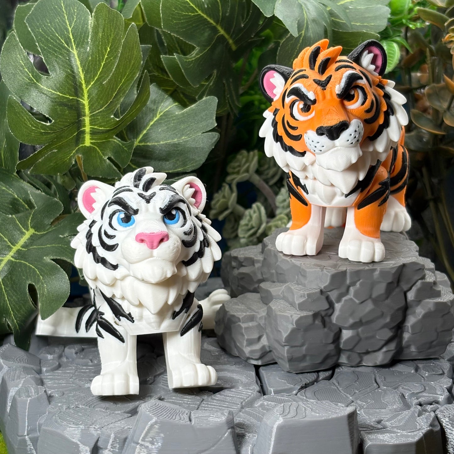 Tiger & White Tiger | Safari Friends | 3D Printed Animal Figurine | King of the Jungle & Desk