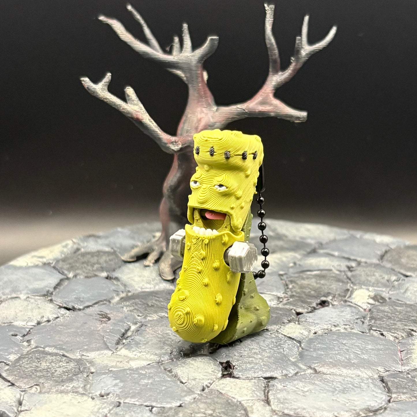 Halloween Pickle Fidget | Articulated Witch, Zombie, or Frankenstein Keychains | Frankenstein (w/stand) Desk Buddy | 3D Printed Gift