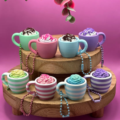 Clicker Cup Keychain | Sweetheart Collection | Coffee, Latte, Hot Chocolate Bag Charm | Desk Gift
