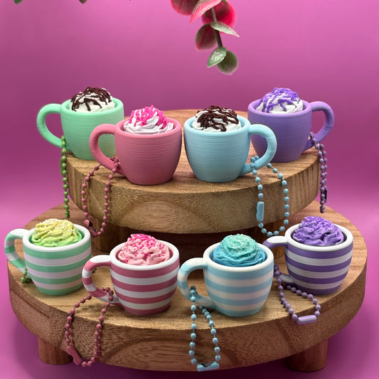 Clicker Cup Keychain | Sweetheart Collection | Coffee, Latte, Hot Chocolate Bag Charm | Desk Gift