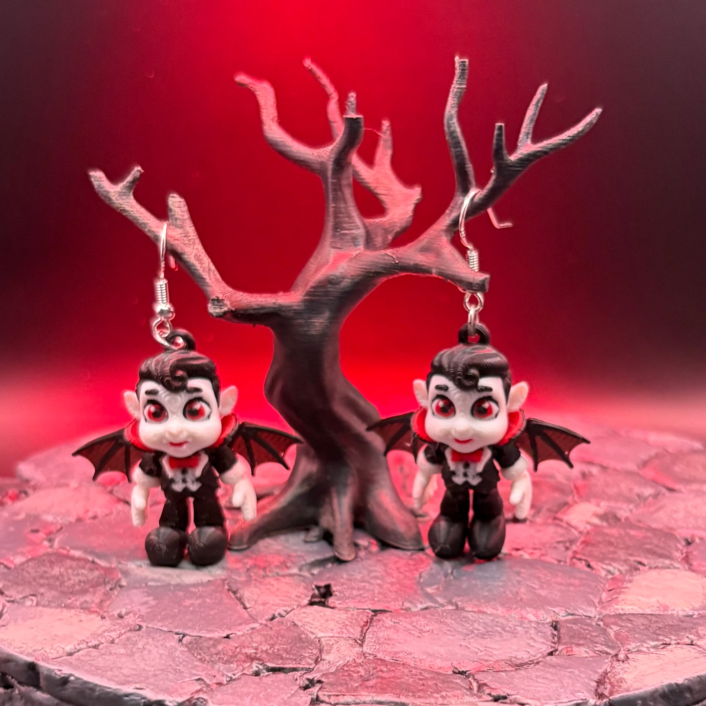 Vampire Earrings | Articulated Sterling Silver Lightweight Jewelry | 3D Printed Vampire Gift