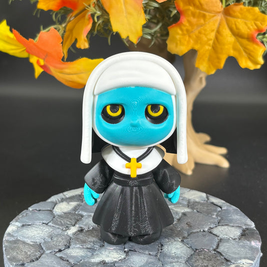 Blue-Faced Haunted Nun Figurine | Horror-Inspired Collectible |Halloween Decorations | Holiday Decor