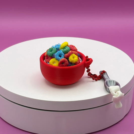 Cereal Bowl Clicker Keychain | 3D Printed Fidget with Spoon Charm
