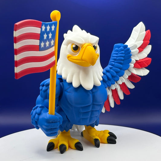 Eagle Figurine | Articulated American Eagle | Flexi Patriotic Red, White & Blue Decoration | 2 Sizes | 3D Printed USA Decor