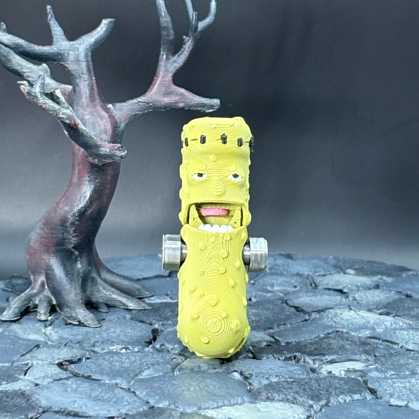 Halloween Pickle Fidget | Articulated Witch, Zombie, or Frankenstein Keychains | Frankenstein (w/stand) Desk Buddy | 3D Printed Gift
