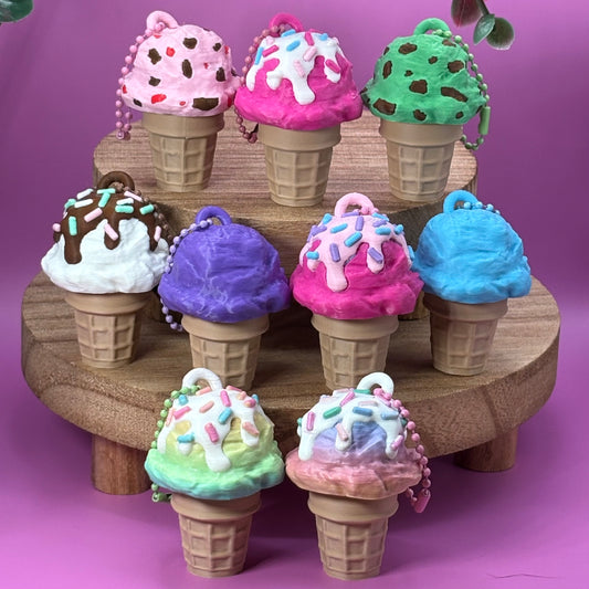 Ice Cream Cone Clicker Keychains – Cute Kawaii Fidget Clicker, 3D Printed Dessert Charms, Bag Charm Gift