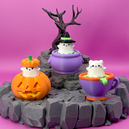 Ghostie Halloween Clicker Keychains | Cat Ghost Cup, Ghost Cauldron & Ghost Jack-O-Lantern