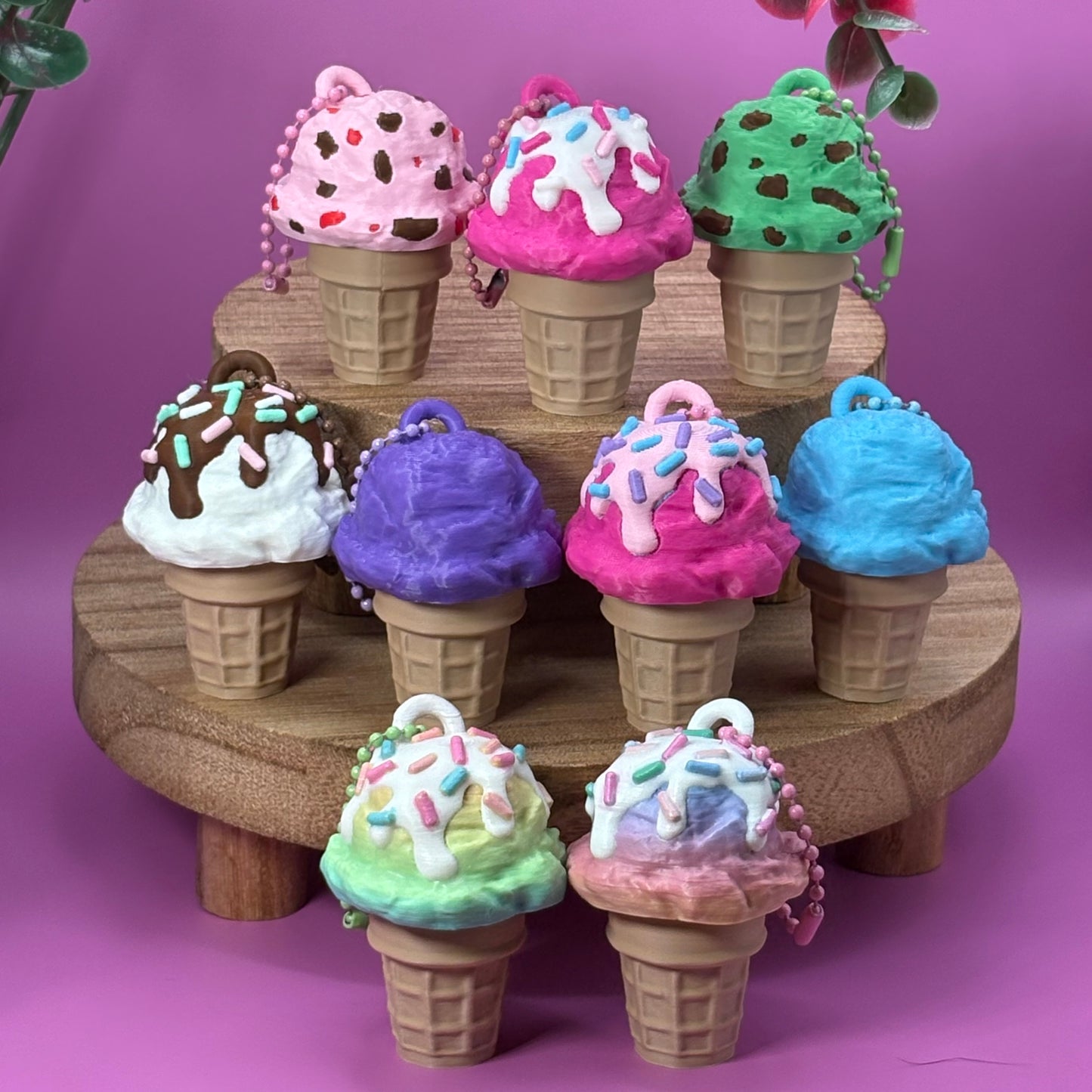 Ice Cream Cone Clicker Keychains – Cute Kawaii Fidget Clicker, 3D Printed Dessert Charms, Bag Charm Gift