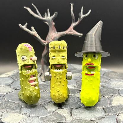 Halloween Pickle Fidget | Articulated Witch, Zombie, or Frankenstein Keychains | Frankenstein (w/stand) Desk Buddy | 3D Printed Gift