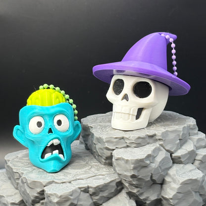 Haunted Heads Clicker Keychains | Spooky Zombie & Skeleton Clicker Keychains & Bag Charms