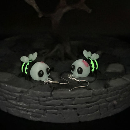 Glow-in-the-Dark ZomBee Earrings | Articulated Sterling Silver Lightweight Jewelry | 3D Printed Bee Gift