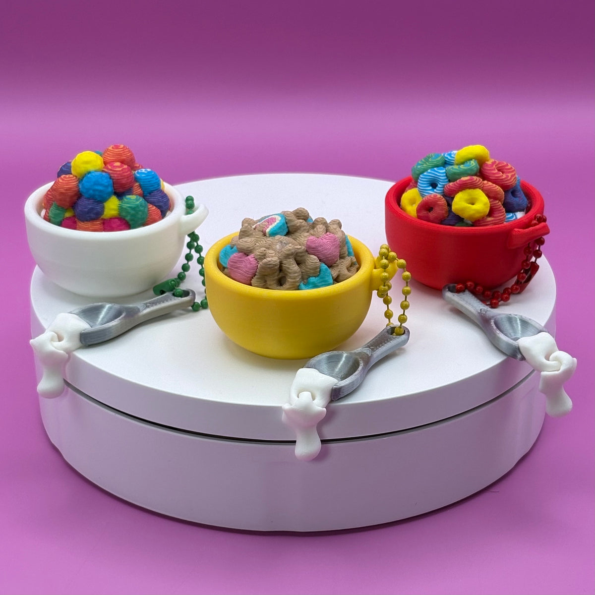 Cereal Bowl Clicker Keychain | 3D Printed Fidget with Spoon Charm
