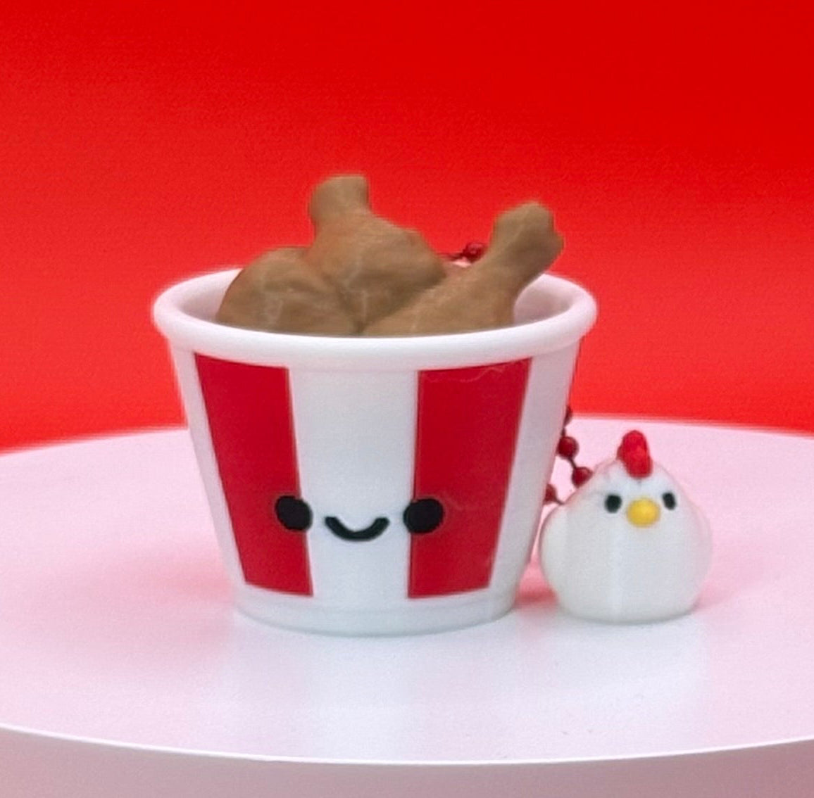 Chicken Bucket Clicker Keychain Jo| Red & White Chicken Bucket | Cute Food Fidget | Mini Hen Charm | 3D Printed