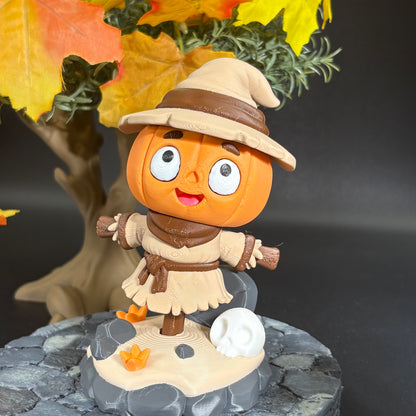 Scarecrow Figurine | Articulated Pumpkin Patch Decoration | 3D Printed Halloween Decor
