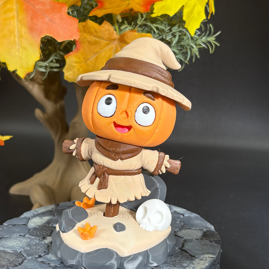 Scarecrow Figurine | Articulated Pumpkin Patch Decoration | 3D Printed Halloween Decor