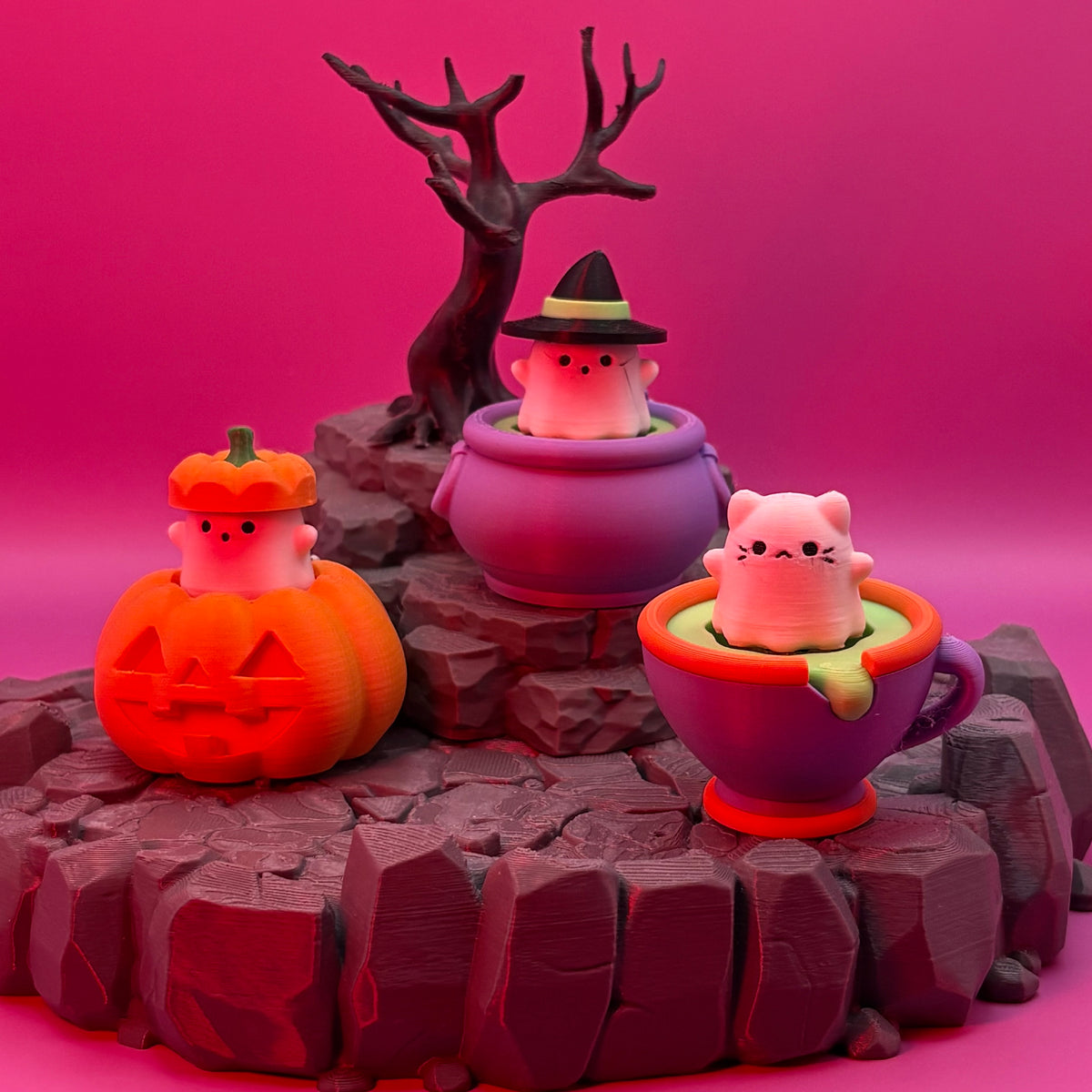 Ghostie Halloween Clicker Keychains | Cat Ghost Cup, Ghost Cauldron & Ghost Jack-O-Lantern