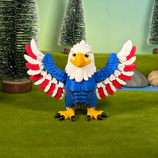 Eagle Figurine | Articulated American Eagle | Flexi Patriotic Red, White & Blue Decoration | 2 Sizes | 3D Printed USA Decor