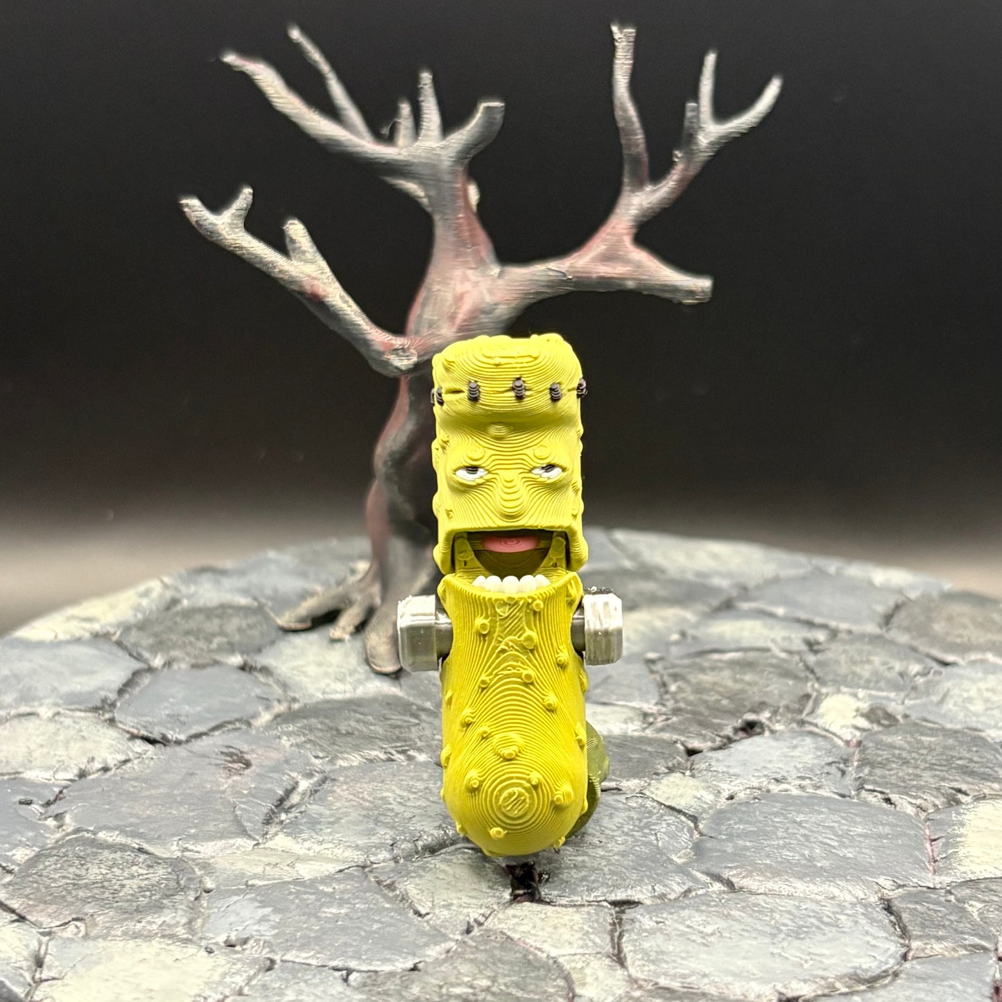 Halloween Pickle Fidget | Articulated Witch, Zombie, or Frankenstein Keychains | Frankenstein (w/stand) Desk Buddy | 3D Printed Gift