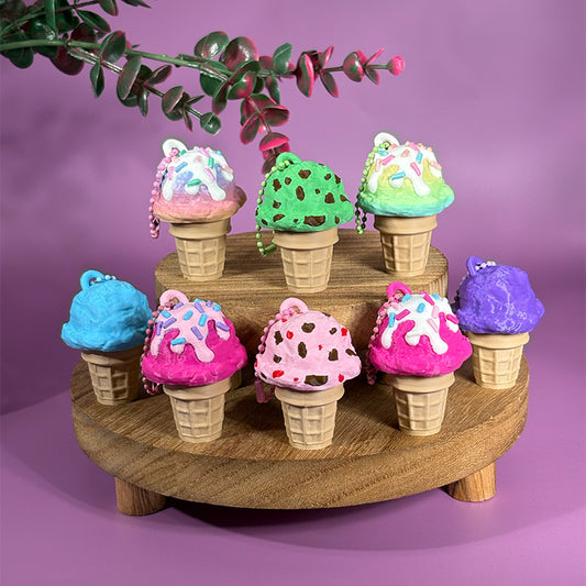 Ice Cream Cone Clicker Keychains – Cute Kawaii Fidget Toys, 3D Printed Dessert Charms, Bag Charm Gift