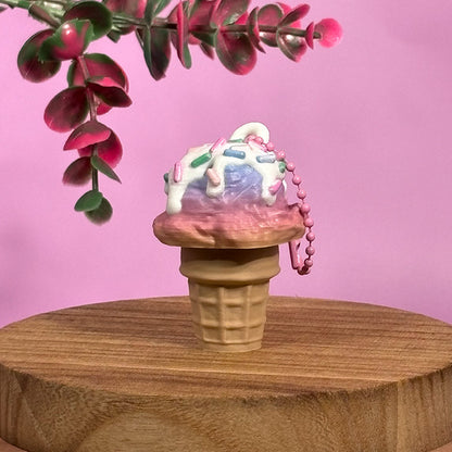 Ice Cream Cone Clicker Keychains – Cute Kawaii Fidget Toys, 3D Printed Dessert Charms, Bag Charm Gift
