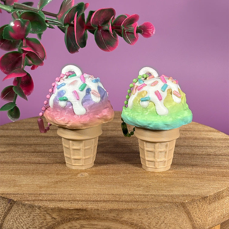 Ice Cream Cone Clicker Keychains – Cute Kawaii Fidget Toys, 3D Printed Dessert Charms, Bag Charm Gift