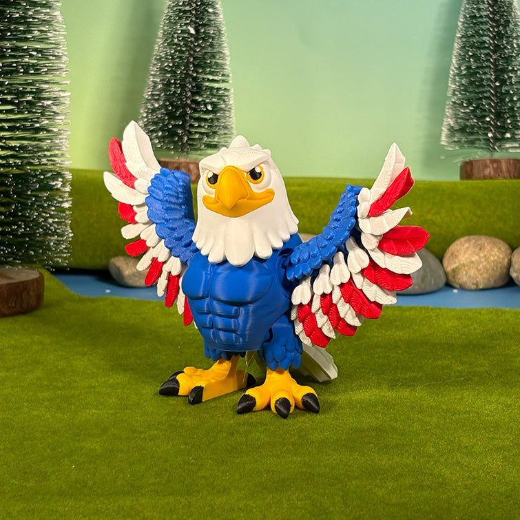 Eagle Figurine | Articulated American Eagle | Flexi Patriotic Red, White & Blue Decoration | 2 Sizes | 3D Printed USA Decor