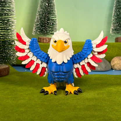 Eagle Figurine | Articulated American Eagle | Flexi Patriotic Red, White & Blue Decoration | 2 Sizes | 3D Printed USA Decor
