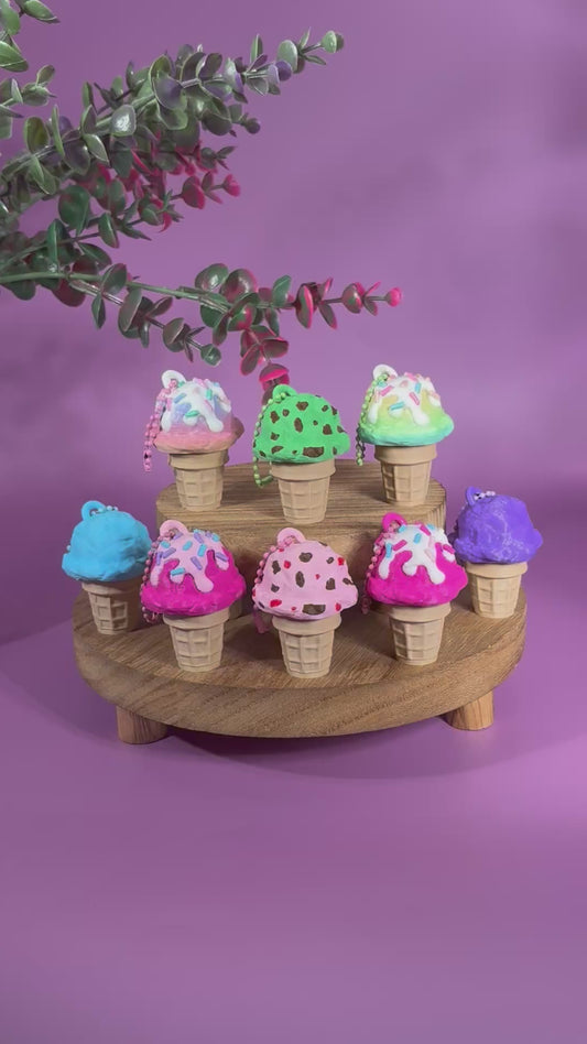 Ice Cream Cone Clicker Keychains – Cute Kawaii Fidget Toys, 3D Printed Dessert Charms, Bag Charm Gift