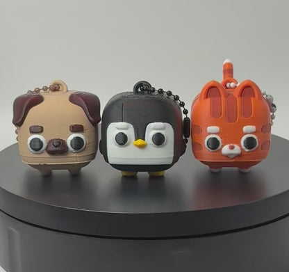 Mega Mini Pet Clicker Keychains | Pug, Cat & Penguin | 3D Printed Pet