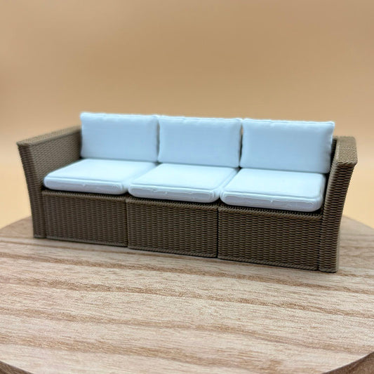 Wicker 3-Piece Sectional Couch Dollhouse Miniature 1:12 Scale